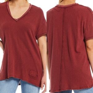 We The Free Joni Boho Short Sleeve V Neck Distressed Top size S oversized